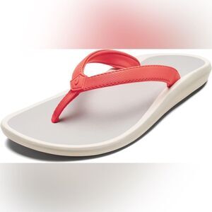NWT-OluKai-OLUKAI Pi'oe Women's Beach Sandals-Hot Coral/Gray mist-women’s size 8